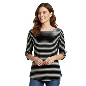 Lauren Ralph Lauren Top Womens Navy‎ Gold Striped Boat Neck Nautical Preppy